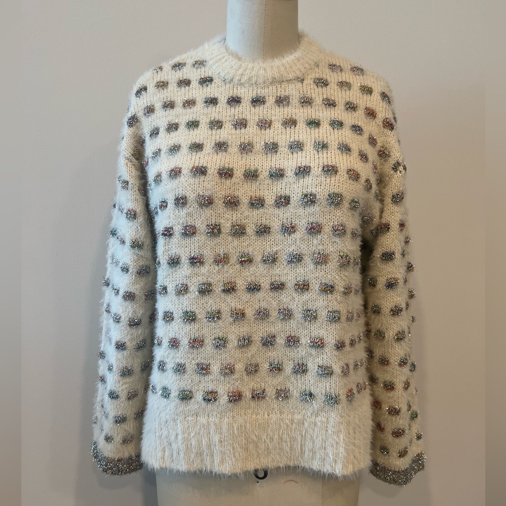 New Zara Cream Sweater with Colorful Accents